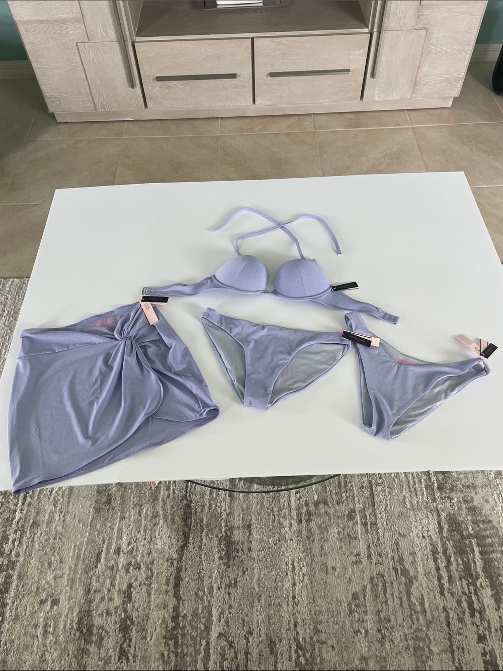 NWT Victoria's Secret Bombshell…Lavender 3-Piece Bikini Set with Sarong - Picture 4 of 9